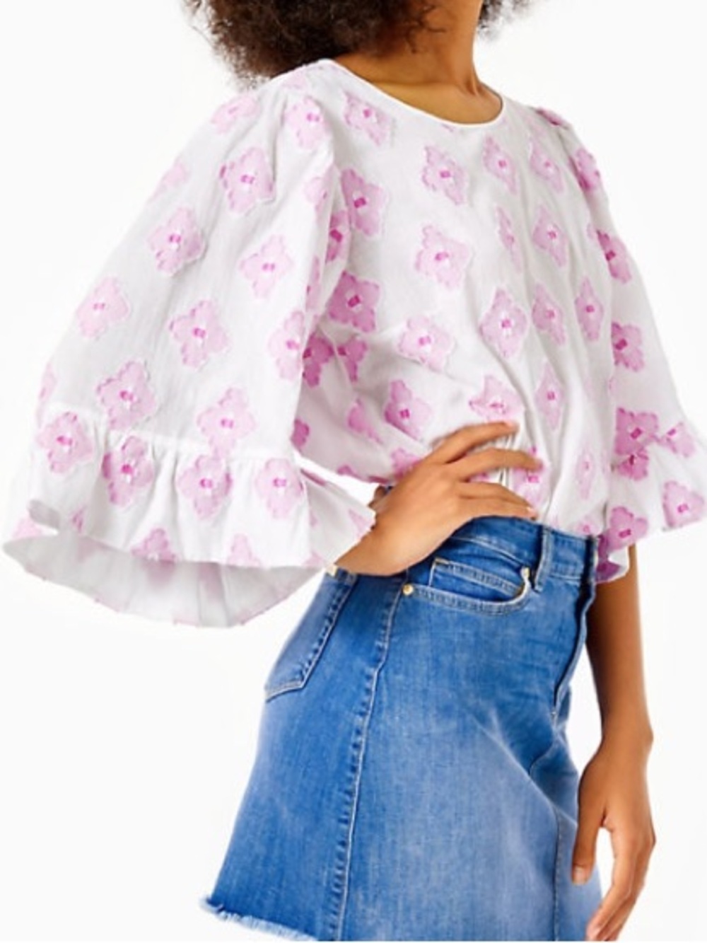 NWT Lilly Pulitzer Francis Top Flutter-Sleeve Women XS Lilac Rose Medallion Clip